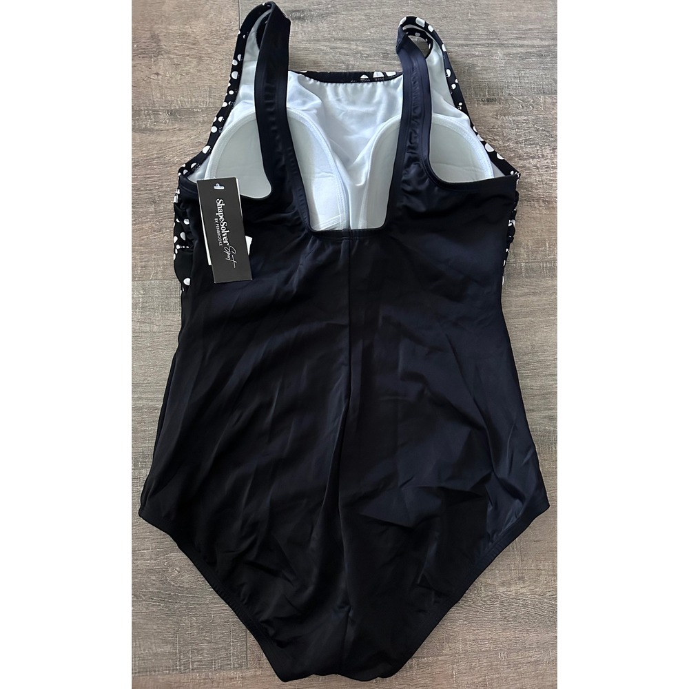 ShapeSolver Sport Penbrooke Black White Dot High Neck Tummy Control Swimsuit 12 - Picture 5 of 12